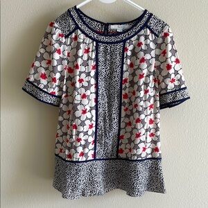 Boden Navy and Red Floral Blouse
